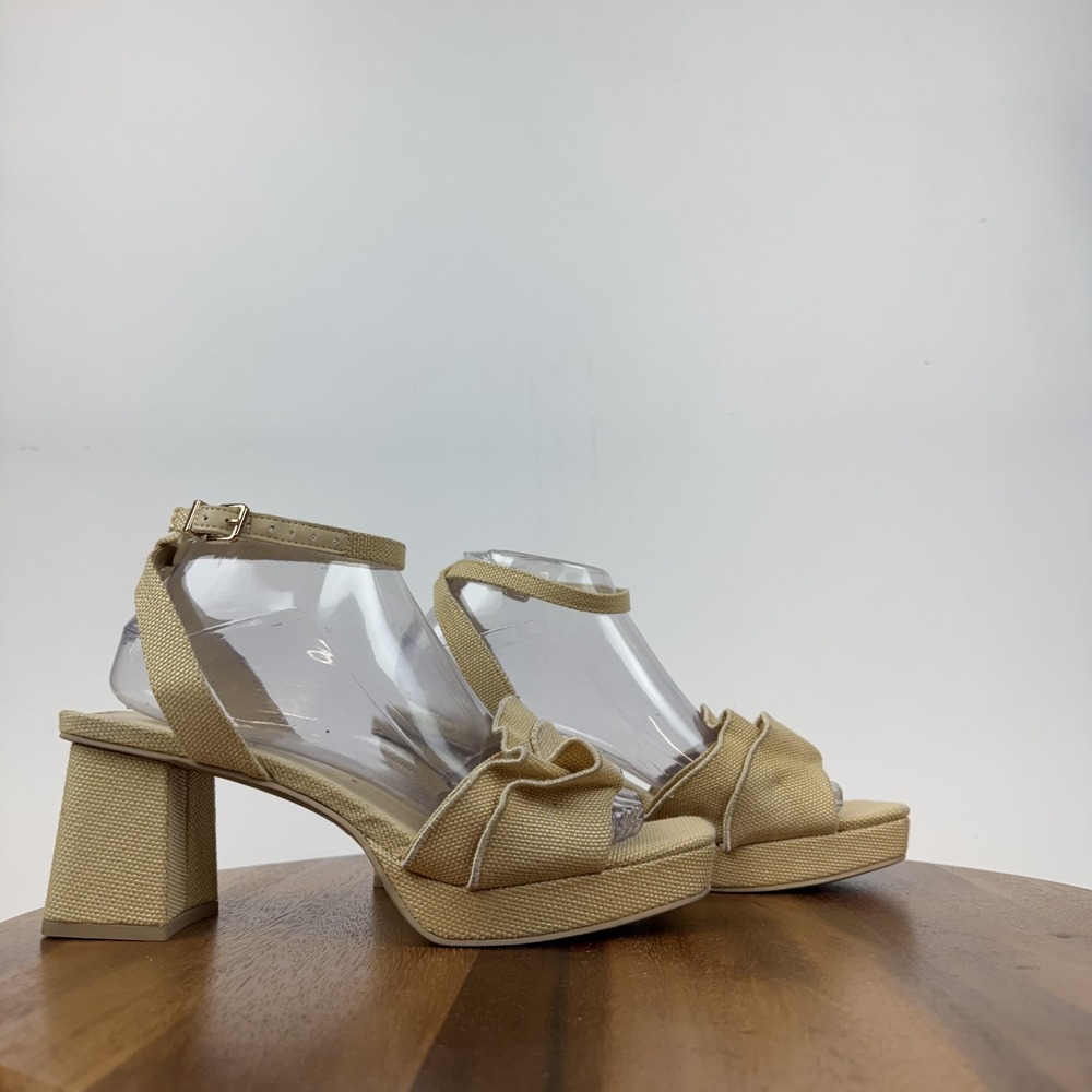 New Womens Dolce Vita Cheer Natural Raffia Beige Ankle Strap Heel Sandals Sz 8.5